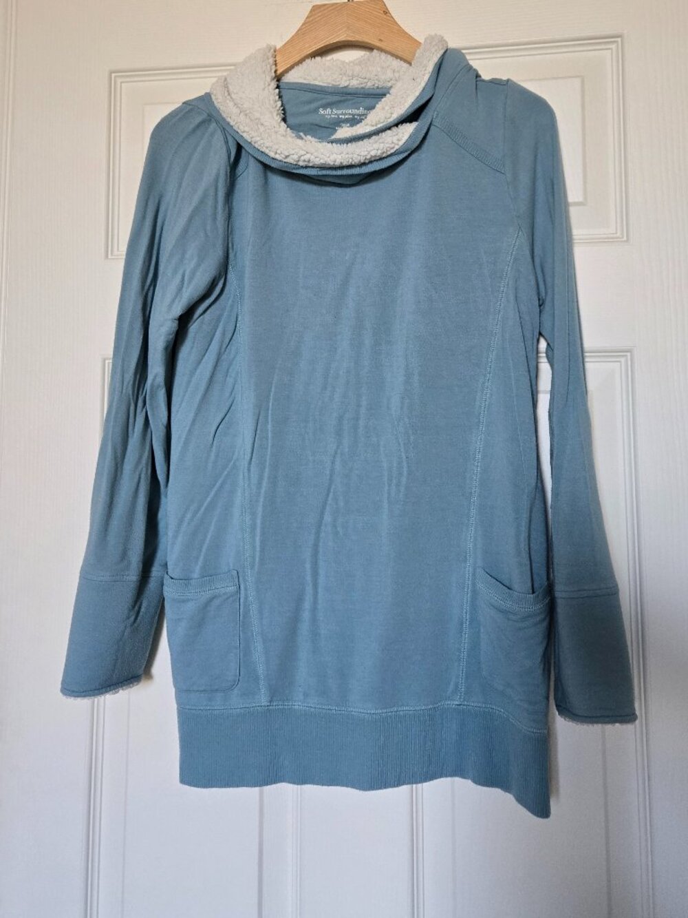 Soft Surroundings Women's Forrester Blue Sherpa Pullover Tunic Top - Size Small